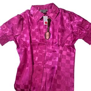 Vintage Spoon‎ Jeans Magenta Pink Checkered Shirt Dress Short Sleeve